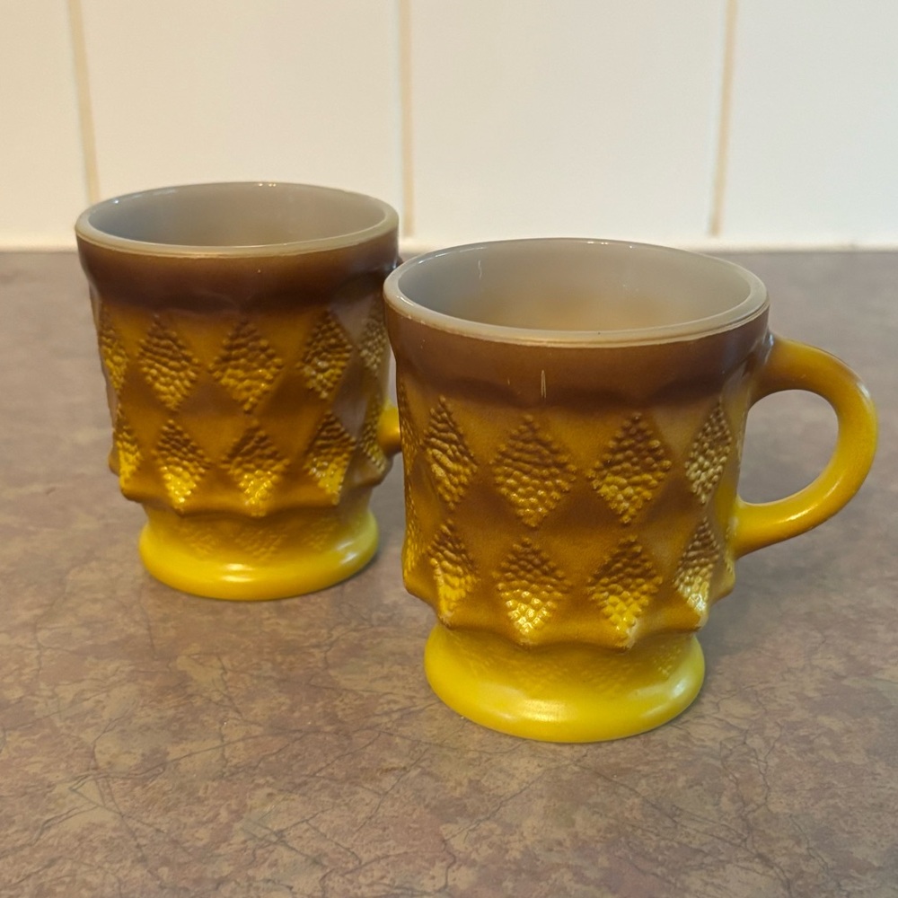50's Fire King Kimberly Diamond Mugs - 2 - Anchor Hocking Mugs - Coffee Mugs